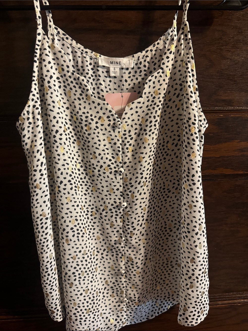 MINE Ricki Tank with Cream Satin Spotted Button-Front  with Gold Accents, NWT